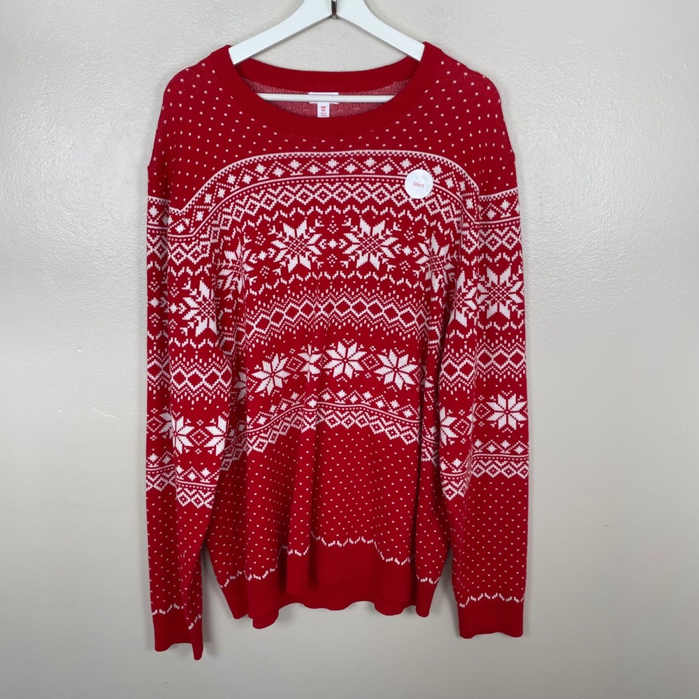 Holiday Lane Men's XXL Sweater‎ Red Fair Isle Snowflake Christmas Pullover